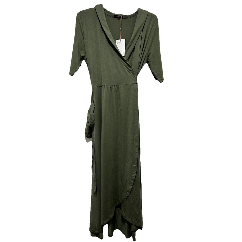 NEW Quince Women’s L Tencel Jersey Midi Wrap Dress Sage Soft - Picture 2 of 9